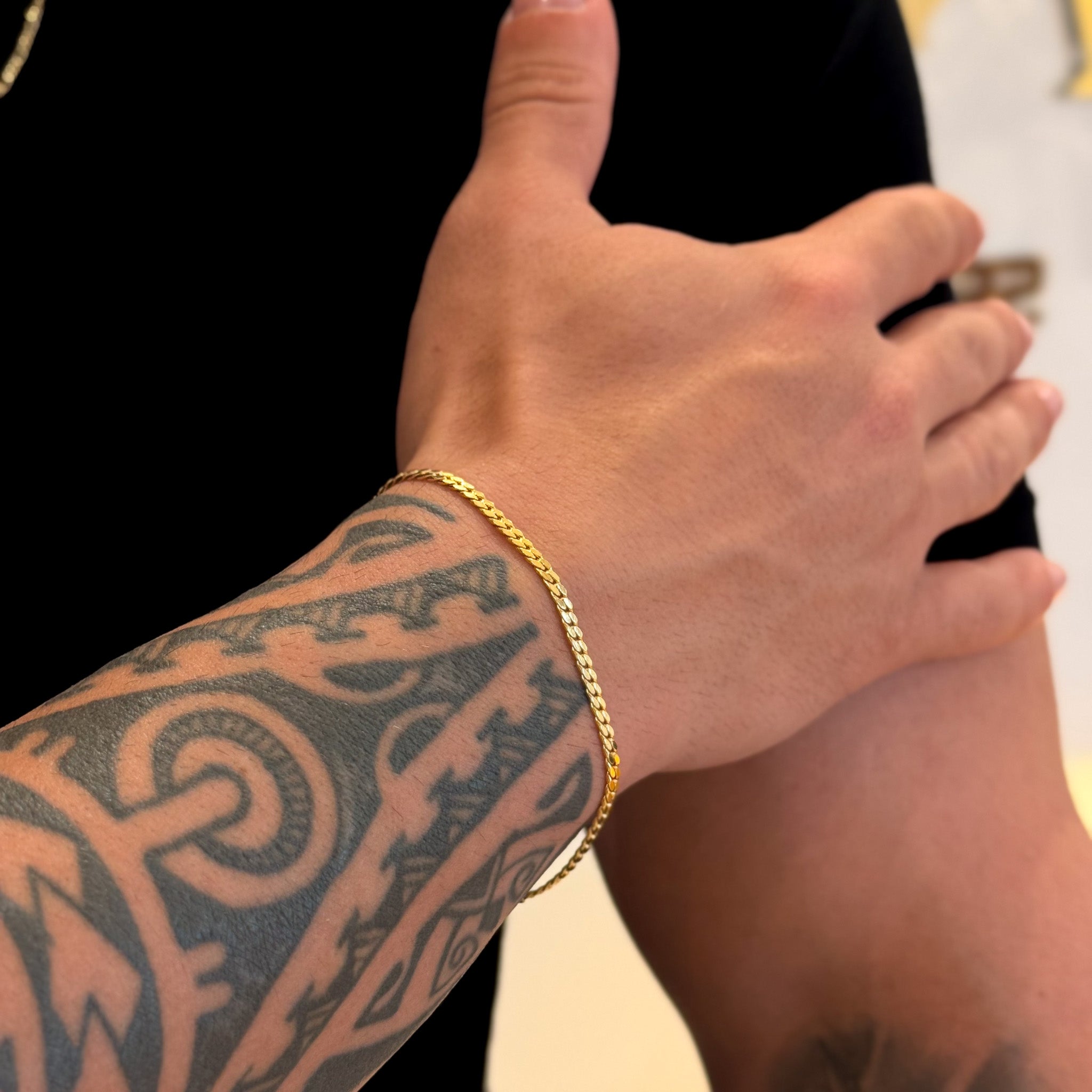 Colar Coração N. Sra. Aparecida Cravejado P - Corrente Veneziana e Pulseira Grumet Flat Banhado A Ouro 18k