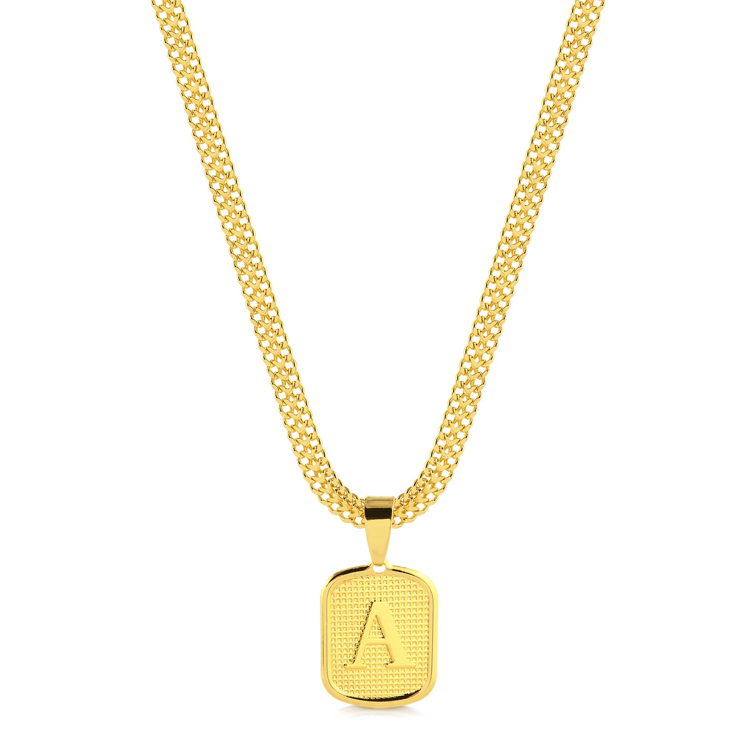 Colar Plaquinha De Letra - Corrente Grumet Dupla Banhado A Ouro 18k