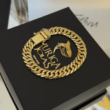 Kit Corrente e Pulseira Lacraia 10mm Fecho Duplo Banhado A Ouro 18k