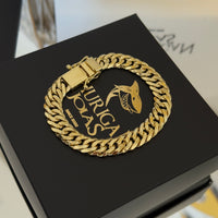 Kit Corrente e Pulseira Lacraia 10mm Fecho Duplo Banhado A Ouro 18k