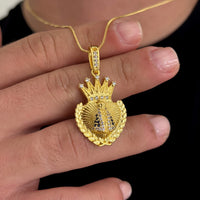 Colar Coração N. Sra. Aparecida Cravejado P - Corrente Veneziana e Pulseira Grumet Flat Banhado A Ouro 18k
