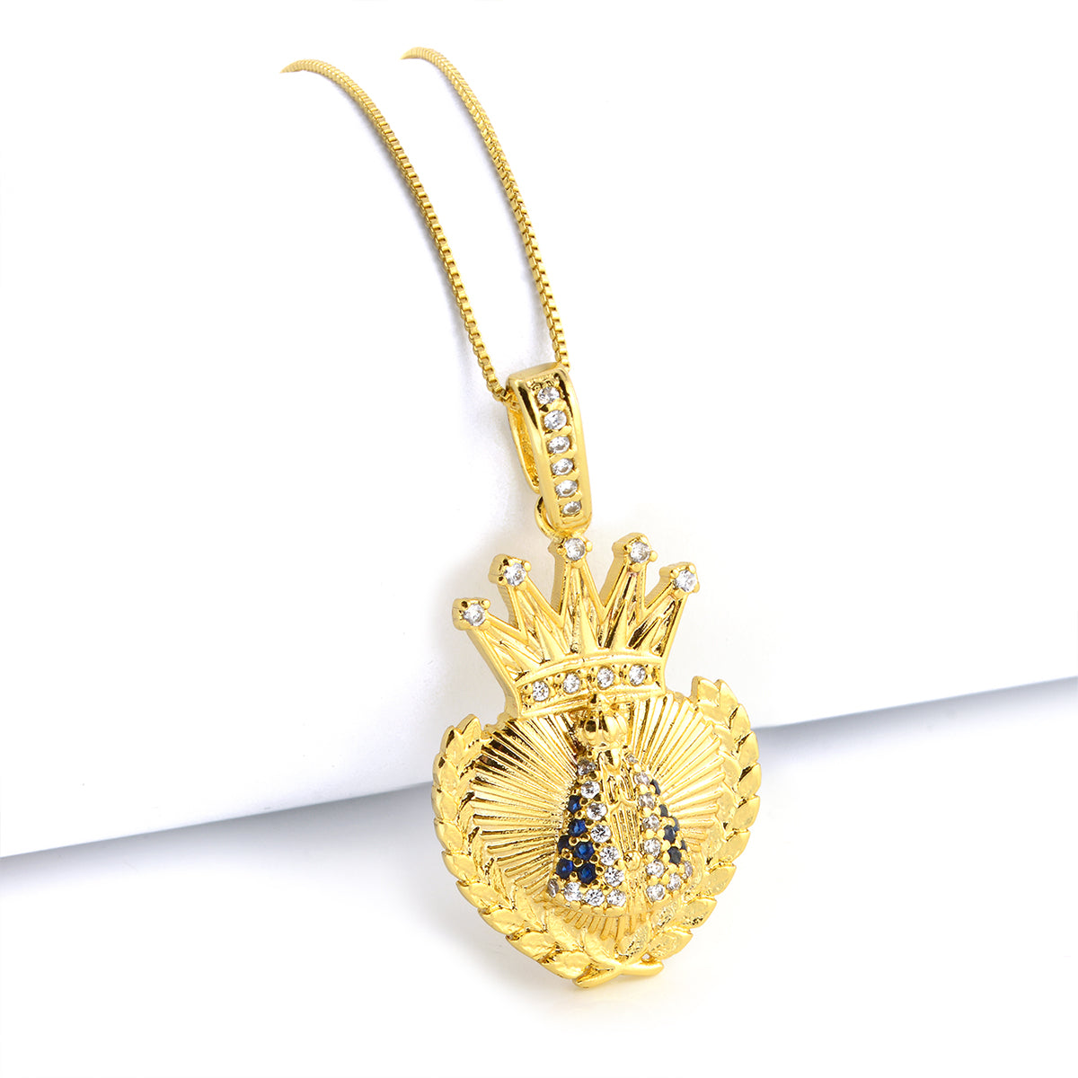 Pingente Coração N. Sra. Aparecida Cravejado P 3x2cm Banhado A Ouro 18k