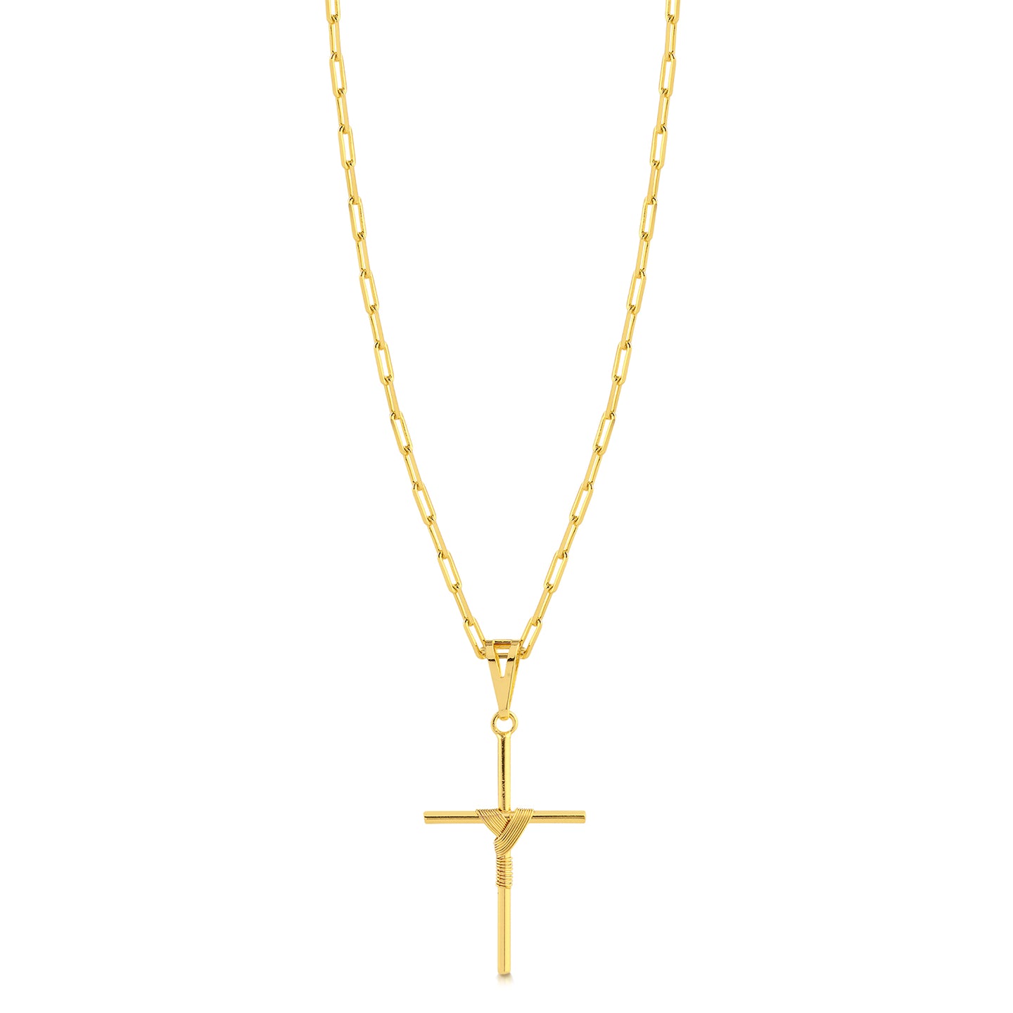 Colar Crucifixo Palito M - Corrente Cadeado Alongado Banhado A Ouro 18k