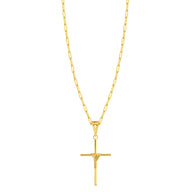 Colar Crucifixo Palito M - Corrente Cadeado Alongado Banhado A Ouro 18k