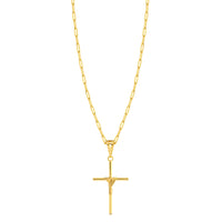 Colar Crucifixo Palito M - Corrente Cadeado Alongado Banhado A Ouro 18k