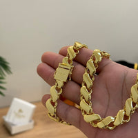 Kit Corrente e Pulseira Friso S 12mm Fecho Duplo Banhado A Ouro 18k
