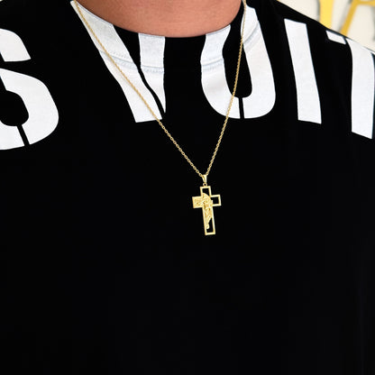 Colar Crucifixo Com Jesus Vazado - Corrente Cadeado e Pulseira Veneziana Banhado A Ouro 18k