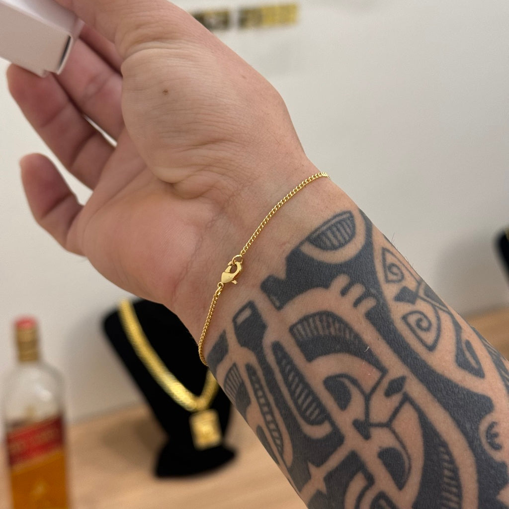 Kit Corrente e Pulseira Grumet 1,5mm Fecho Lagosta Banhado A Ouro 18k