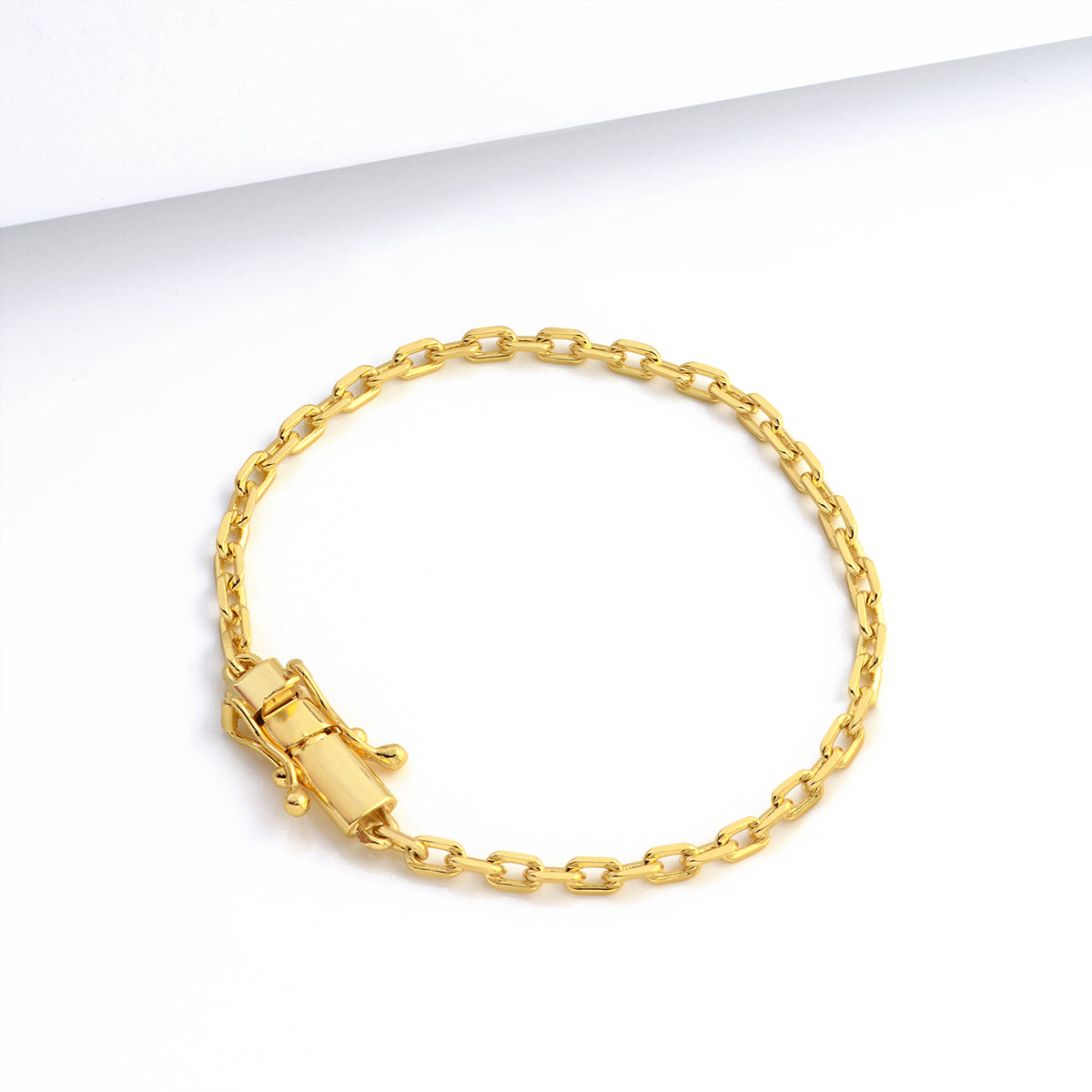 Pulseira Cadeado 3,5mm 7gr Fecho Duplo Banhado A Ouro 18k