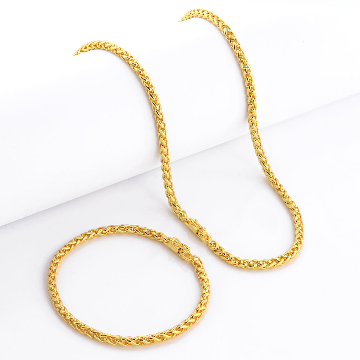 Kit Corrente e Pulseira Palmeira 3mm Fecho Bomba Banhado A Ouro 18k