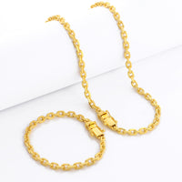 Kit Corrente e Pulseira Cadeado 5mm Fecho Duplo Banhado A Ouro 18k