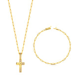 Colar Face De Cristo Cravejado P - Corrente e Pulseira Cadeado Alongado Banhado A Ouro 18k