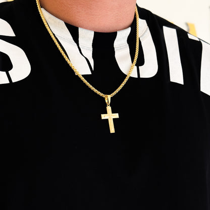 Colar Crucifixo Em Alto Relevo - Corrente e Pulseira Palmeira Banhado A Ouro 18k