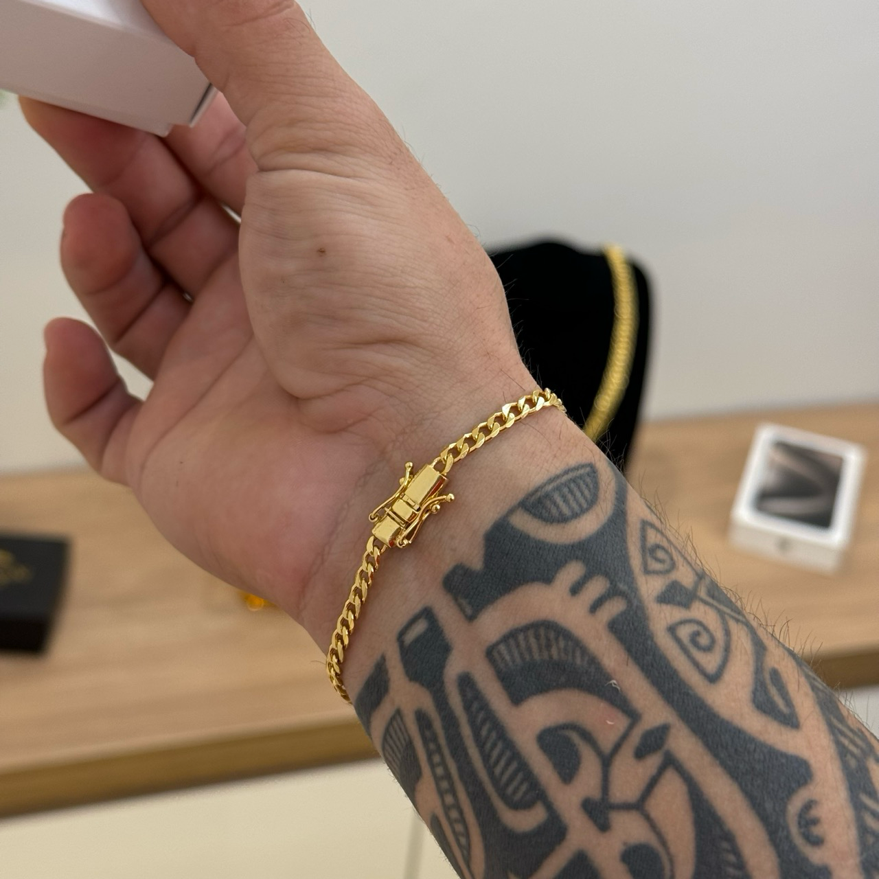 Pulseira Grumet 4mm 5gr Fecho Duplo Banhado A Ouro 18k