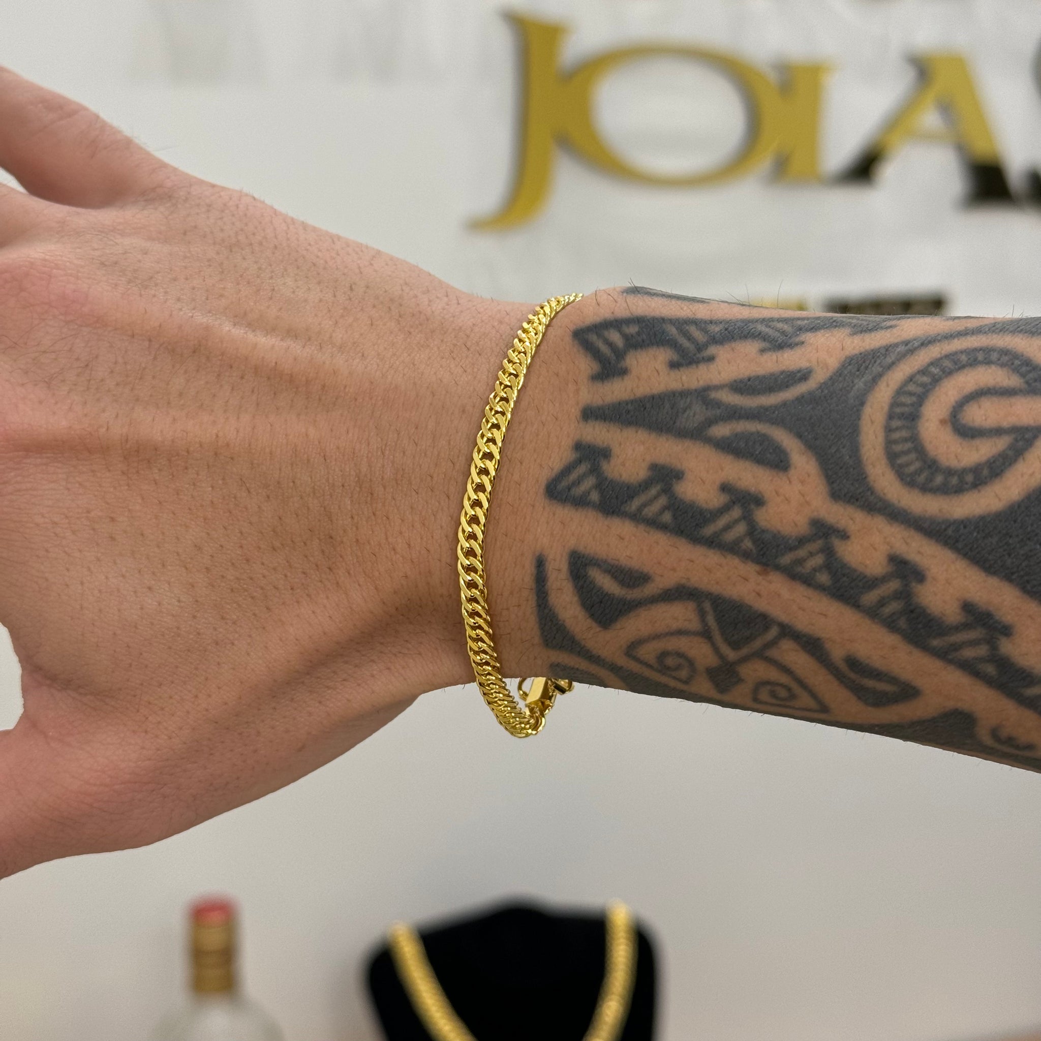 Pulseira Lacraia 4mm 7gr Fecho Duplo Banhado A Ouro 18k
