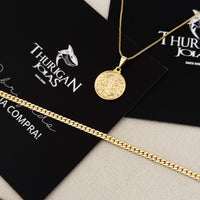 Colar Medalha De São Bento - Corrente Veneziana e Pulseira Grumet Flat Banhado A Ouro 18k