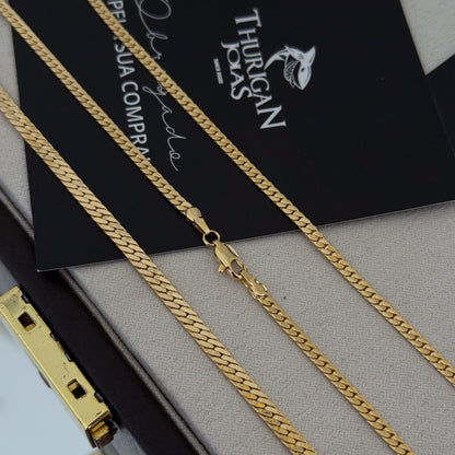 Kit Corrente e Pulseira Grumet Flat Banhado A Ouro 18k