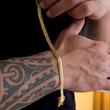 Kit Corrente e Pulseira Grumet Flat Detalhada Banhado A Ouro 18k