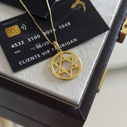 Pingente Medalha Estrela de Davi Vazado 2,5x2,5cm Banhado A Ouro 18k