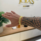 Kit Corrente e Pulseira Lacraia 13mm Fecho Duplo Banhado A Ouro 18k