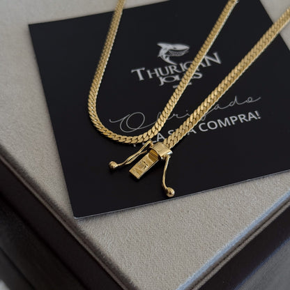 Kit Corrente e Pulseira Grumet Flat Banhado A Ouro 18k