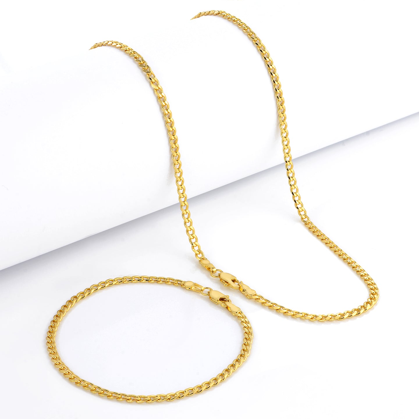 Kit Corrente e Pulseira Grumet 3mm Fecho Lagosta Banhado A Ouro 18k