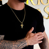 Colar Crucifixo Com Jesus Vazado - Corrente e Pulseira Cadeado Banhado A Ouro 18k