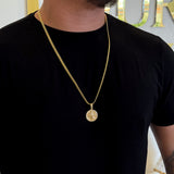 Colar Medalha Rosa Dos Ventos Cravejado P - Corrente Grumet Dupla Banhado A Ouro 18k