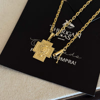 Colar Crucifixo Leão Judá - Corrente e Pulseira Cadeado 2mm Banhado A Ouro 18k
