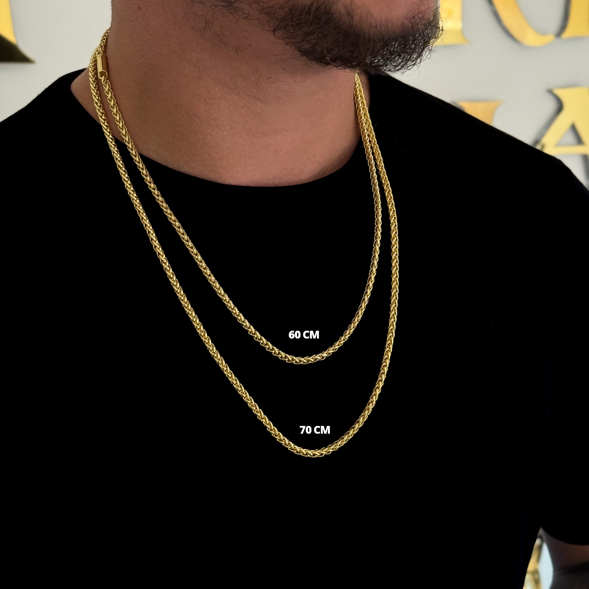 Kit Corrente e Pulseira Palmeira 3mm Fecho Bomba Banhado A Ouro 18k