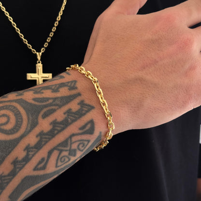 Colar Crucifixo Em Alto Relevo - Corrente e Pulseira Cadeado Banhado A Ouro 18k