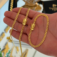 Kit Corrente e Pulseira Grumet 4mm Fecho Duplo Banhado A Ouro 18k
