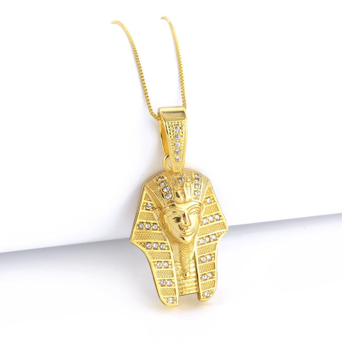 Pingente Faraó Cravejado 4x2cm Banhado A Ouro 18k