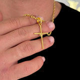 Colar Crucifixo Palito M - Corrente Cadeado Banhado A Ouro 18k